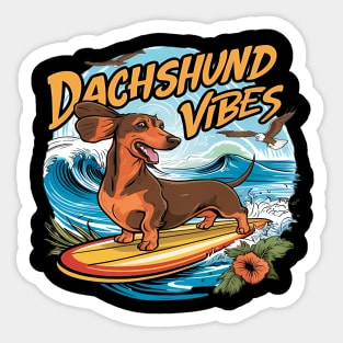 Dachshund Riding Surfboard Surfing Sticker